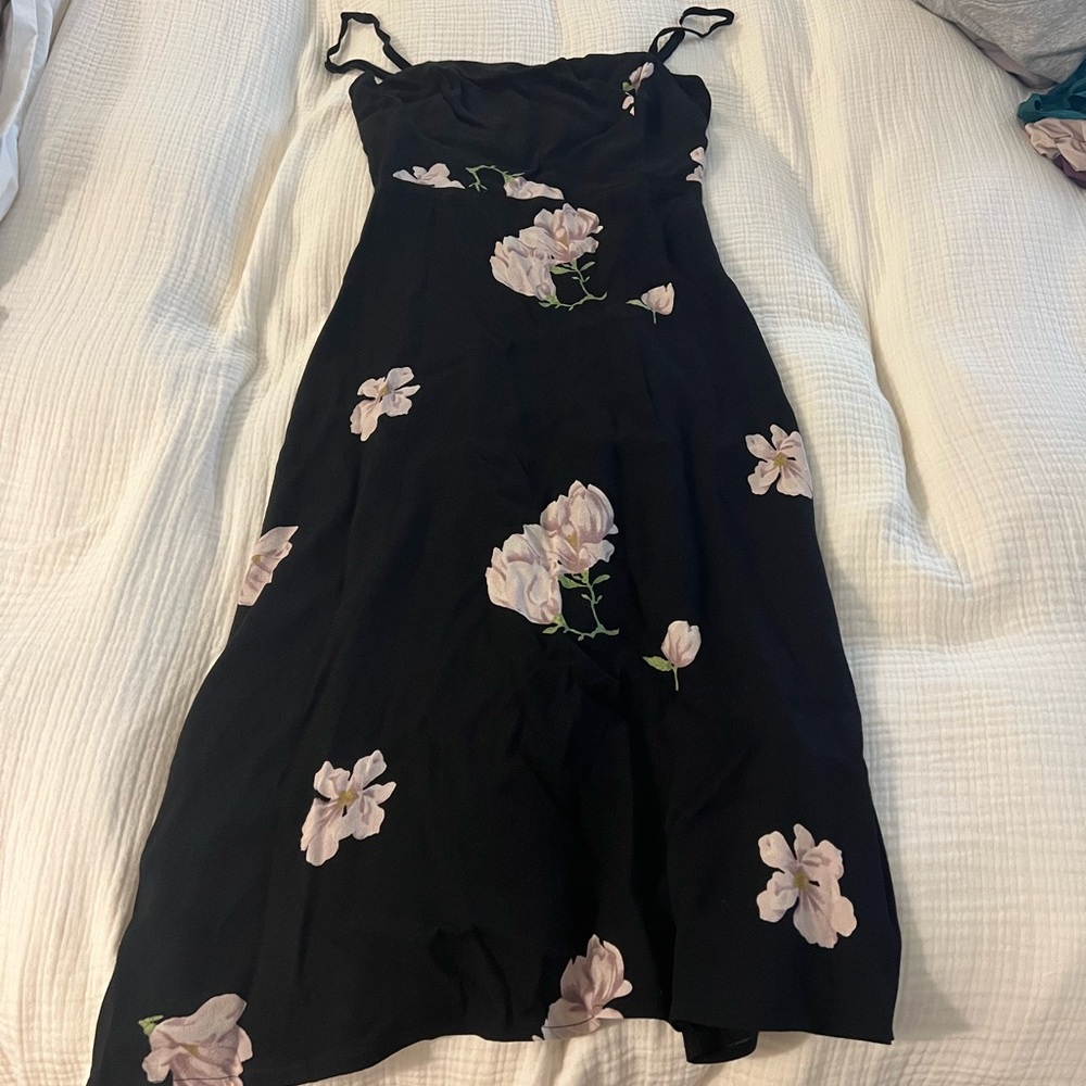 Reformation Black and Pink Spaghetti Strap Midi Sundress